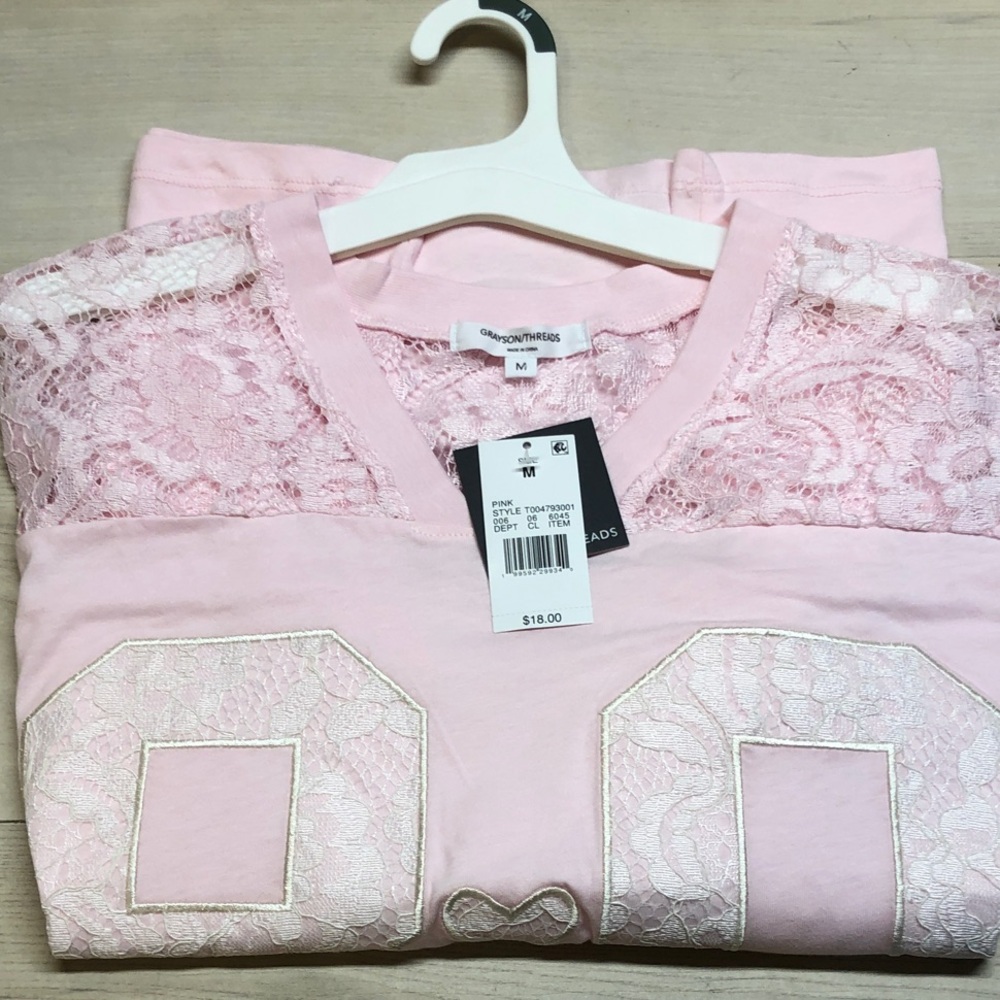 Grayson Threads Blush Pink Lace-Applique Jersey Top #C61